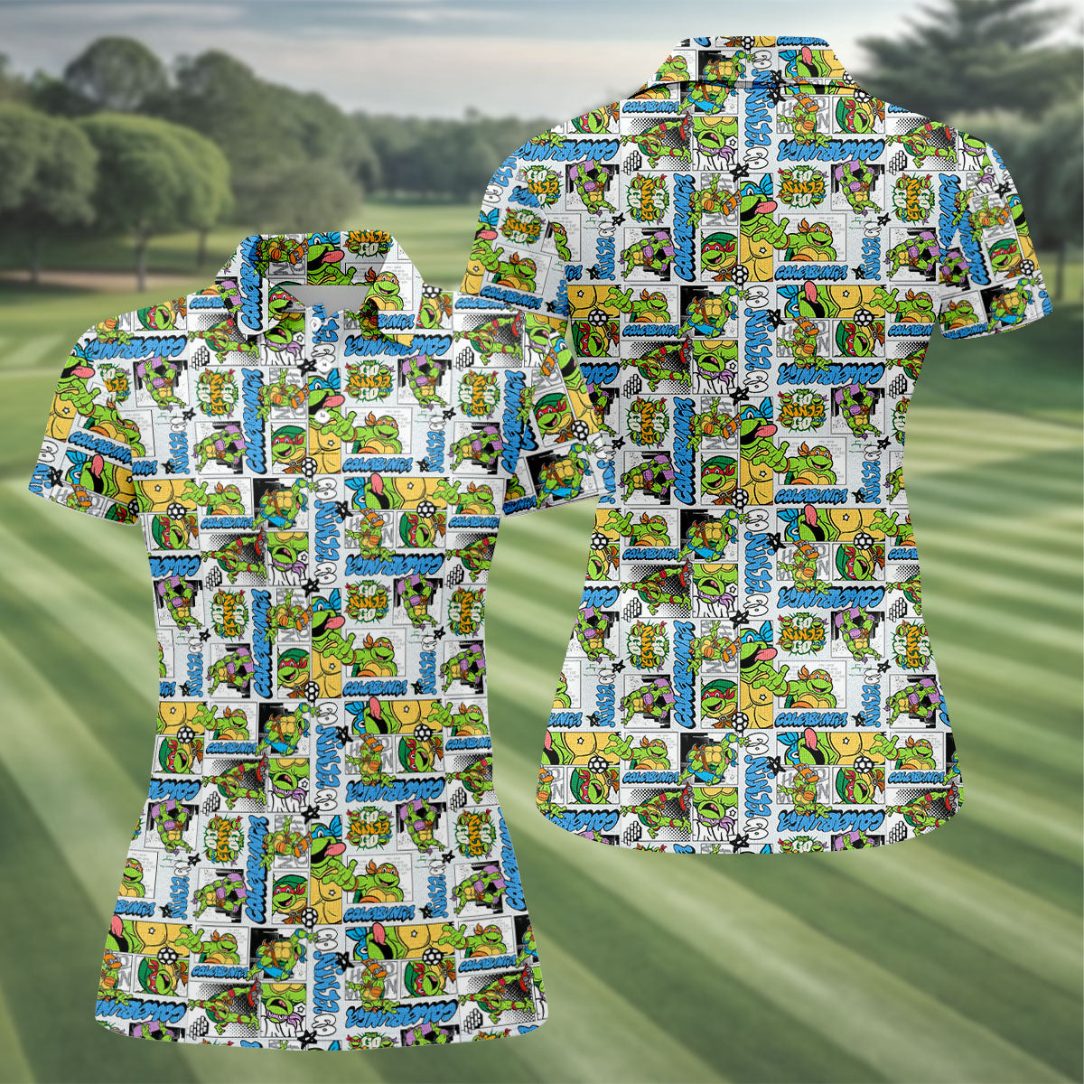 Funny Ninja Turtle Comic Hawaiian Golf Shirt, Ladies Golf Shirts, Golf Tops For Women