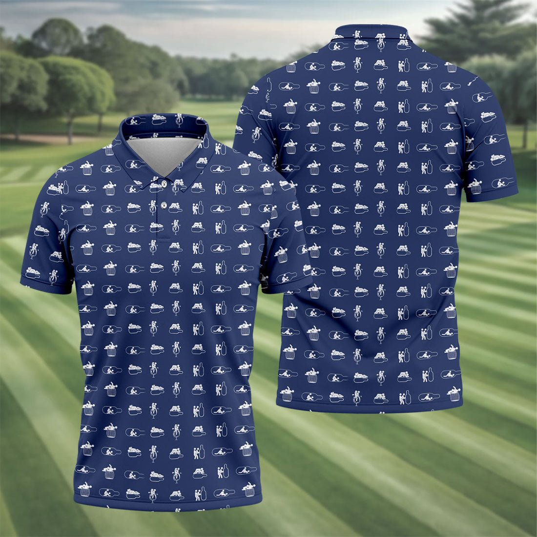 Navy Funny Adult Drinking Pattern Golf Polo Shirt, Men's Golf Shirt, Mens Golf Shirts
