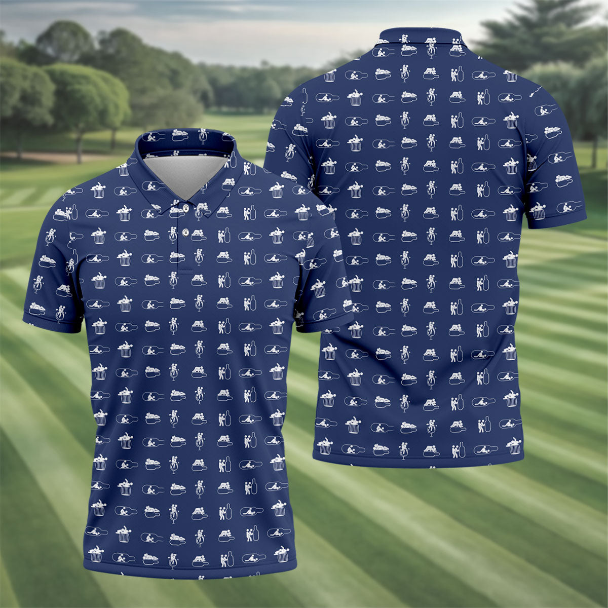 Navy Funny Adult Drinking Pattern Golf Polo Shirt, Men's Golf Shirt, Mens Golf Shirts