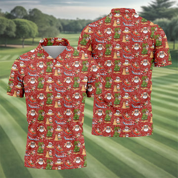 Tropical Santa Summer Christmas Pattern Polo Shirt, Mens Golf Polo, Christmas Shirt