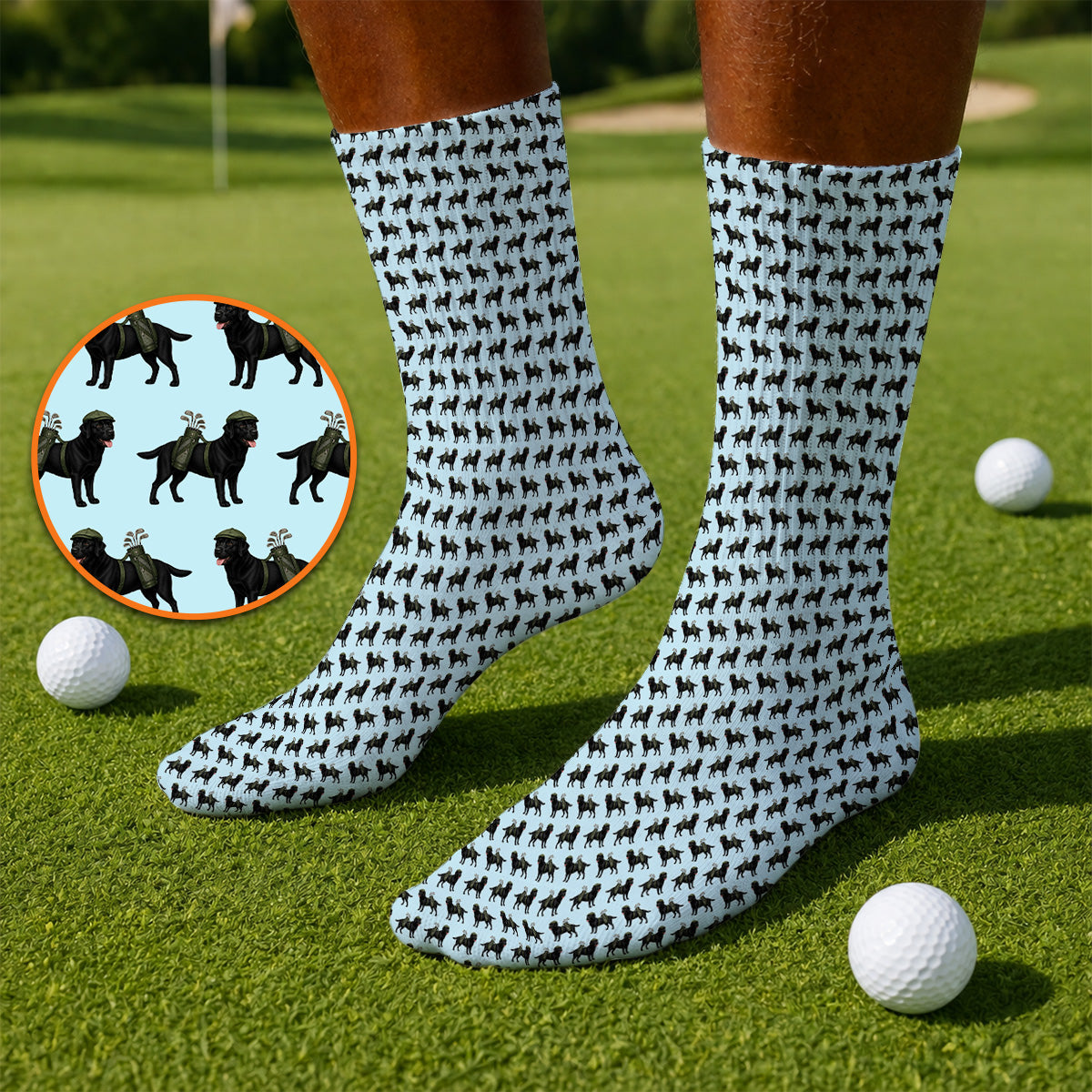 Black Lab Pattern Golf Socks, Crazy Labrador Golf Sock, Golf Gift For Golfer