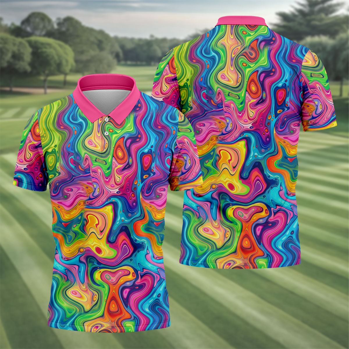Liquid Marble Colorful Print Golf Tops For Men, Polo Shirts For Men, Golf Shirts For Men