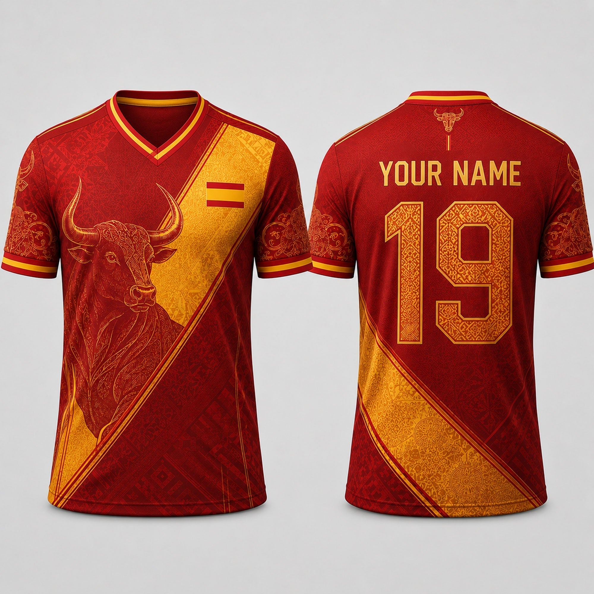 Spanish Bull Fooball Shirt, Spain Football Team V-Neck For Men, Soccer Fan Football Gifts