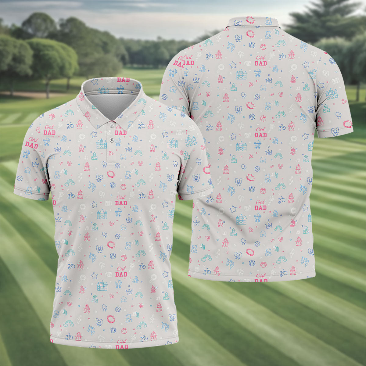 Dad Daughter Doodle Pattern Cute Golf Shirt, Father's Day Golf Shirt, Golf Gift For Dad