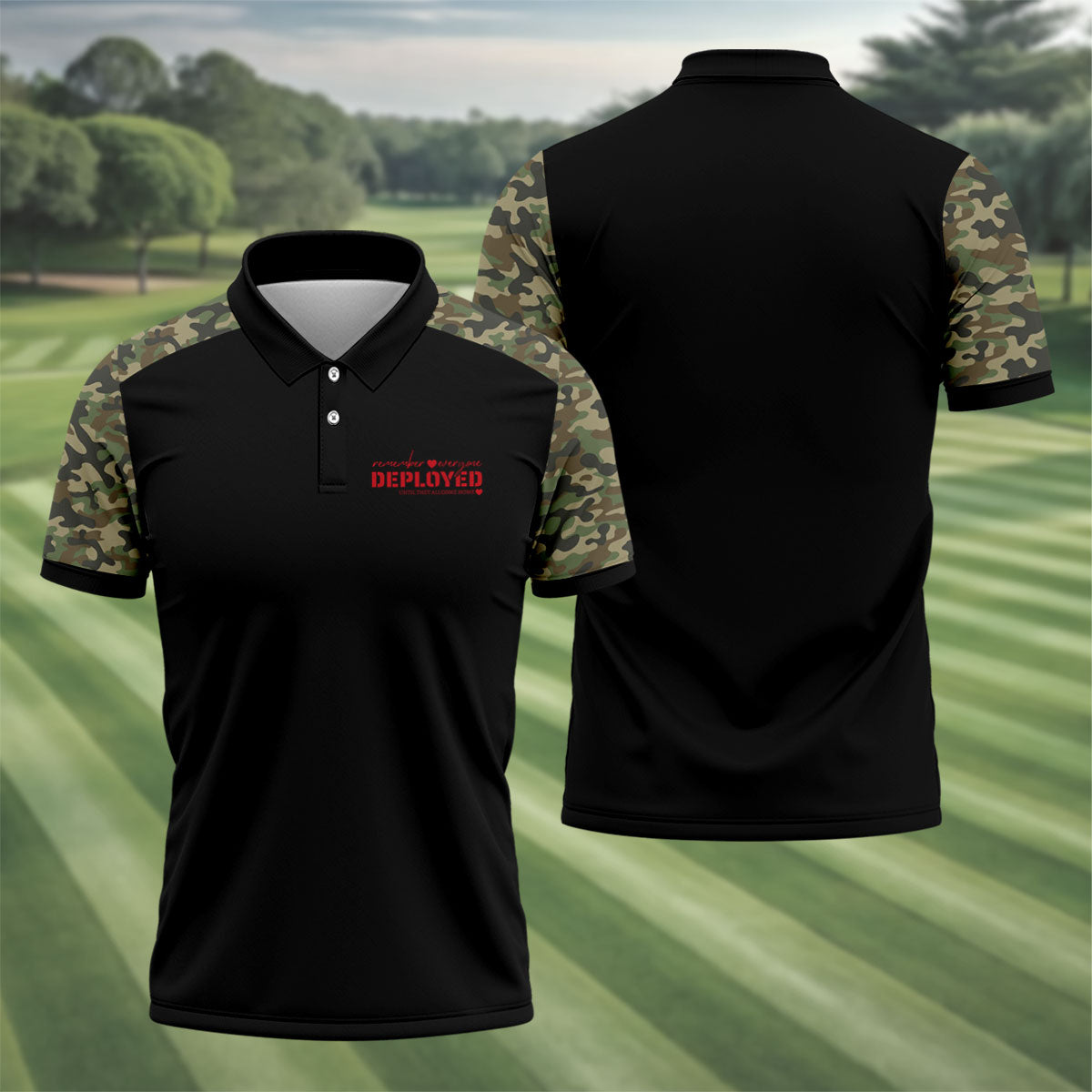 Remember Everyone Deployed Camo Black Patriotic 4th Of July Golf Shirt, 250th Anniversary Golf Shirts For Men