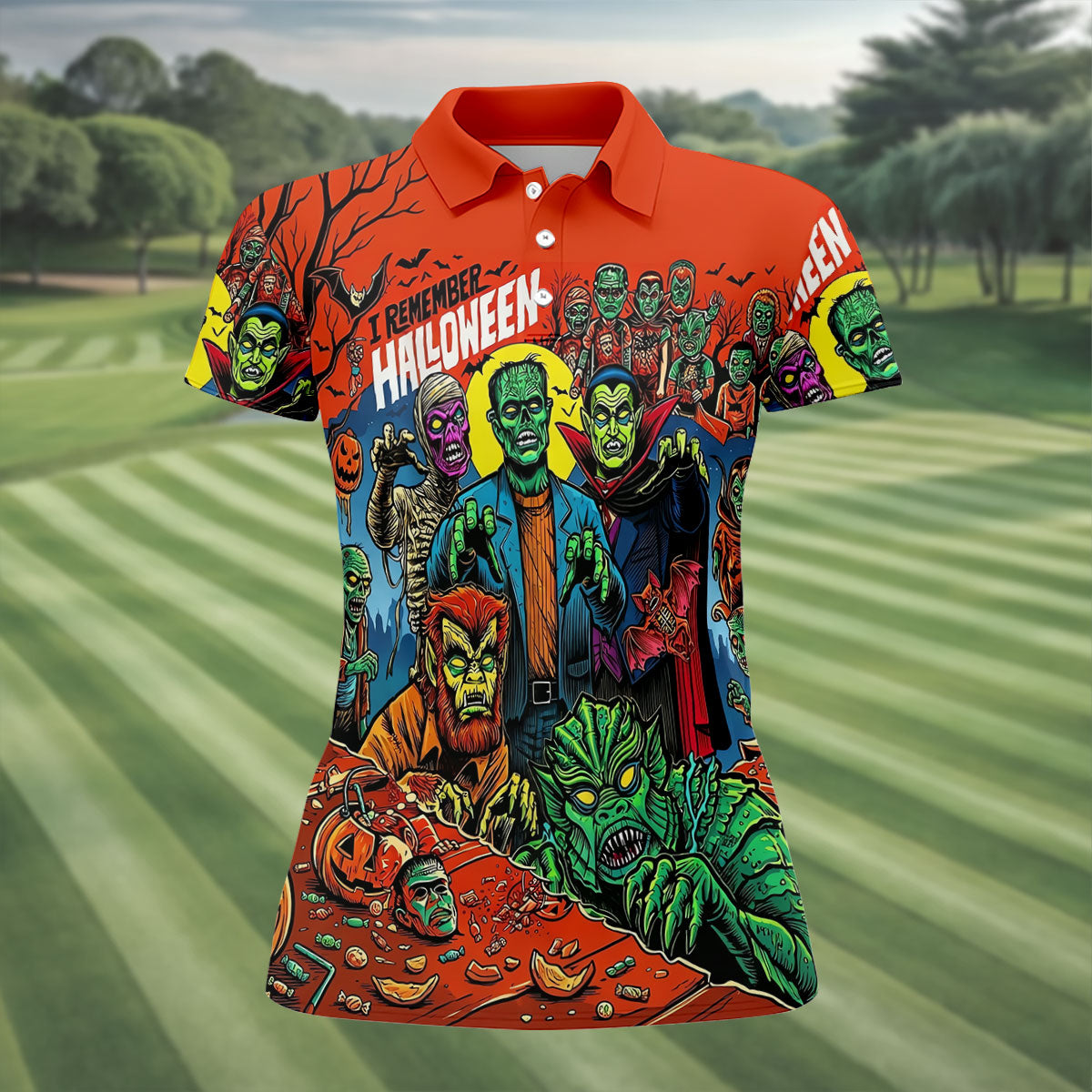 I Remember Halloween Classic Monster Golf Polo Shirt, Women's Golf Polo, Ladies Golf Shirts
