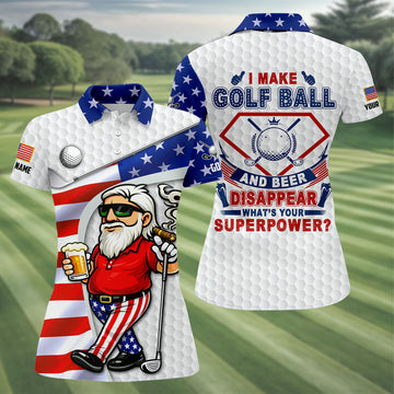 I Make Golf Ball And Beer Disappear Patriotic 4th Of July Funny Golf Shirt, 250 Years Golf Shirt For Women