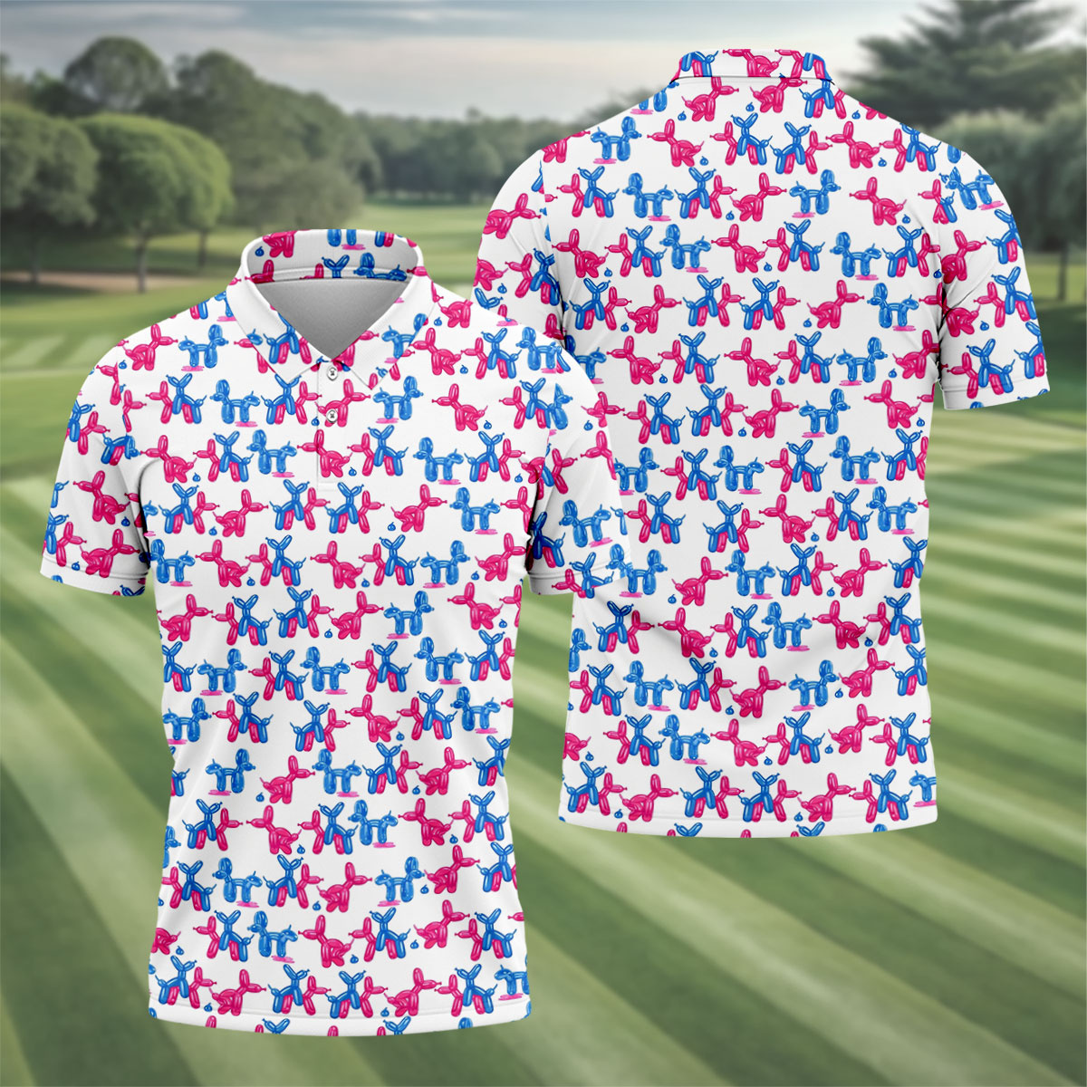 Funny Balloon Dog Pattern Golf Polo Shirt, Mens Golf Polo, Hawaiian Golf Shirt