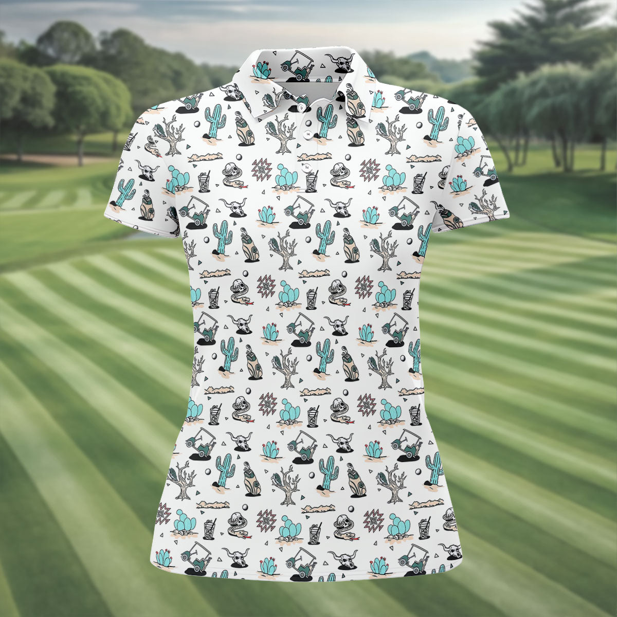 White Desert Golf Pattern Golf Polo Shirt, Women's Golf Polo, Hawaiian Golf Shirt