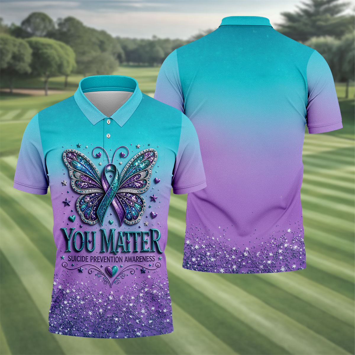 You Matter Suicide Prevention Awareness Butterfly Mens Golf Polo, Suicide Mens Golf Polo