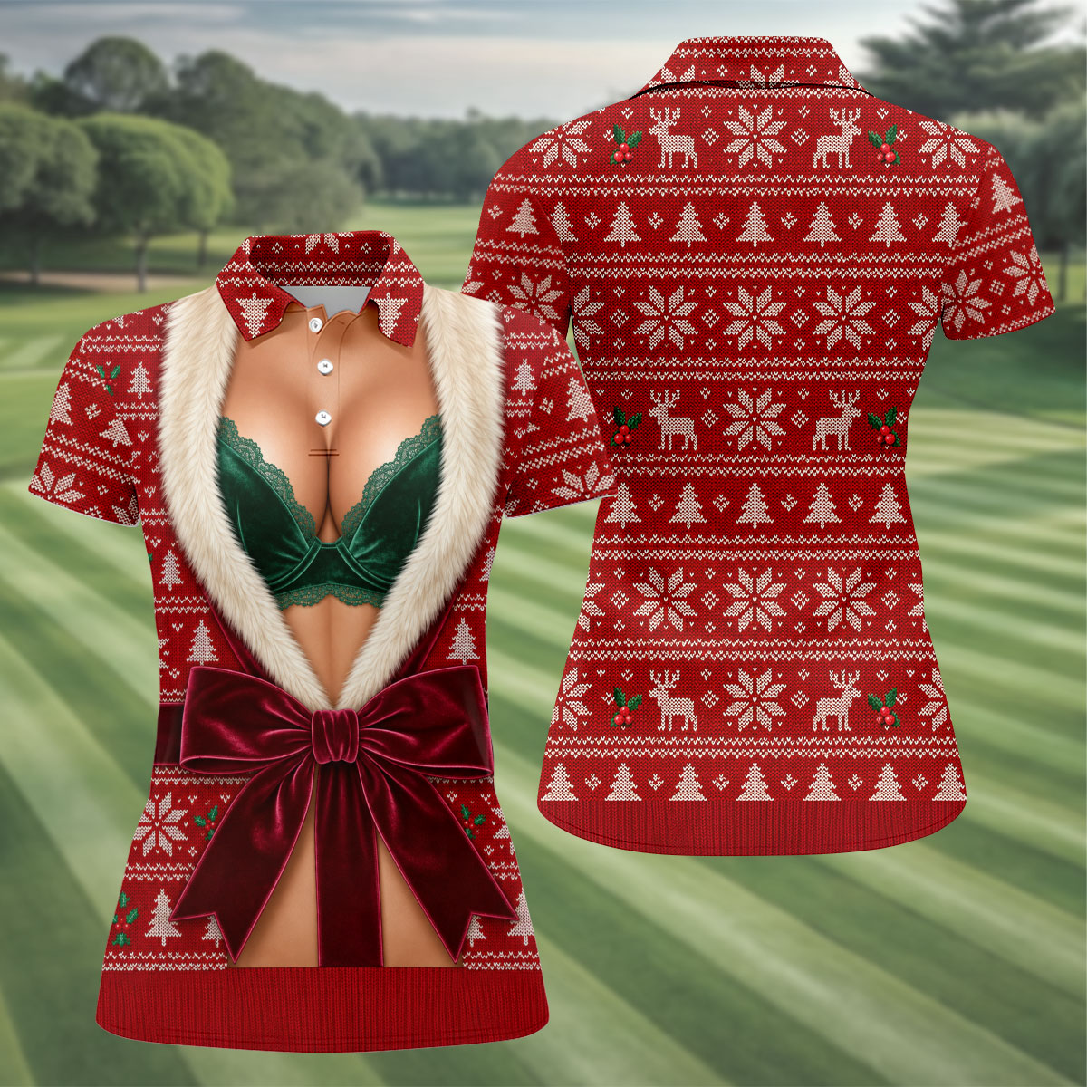 Funny Festive Christmas Costume Polo Shirt, Women’s Golf Polo, Golf Tops For Women