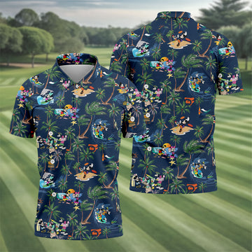 Cartoon Tropical Surf Beach Golf Polo Shirt, Hawaiian Golf Shirt, Golf Polo Shirts For Men