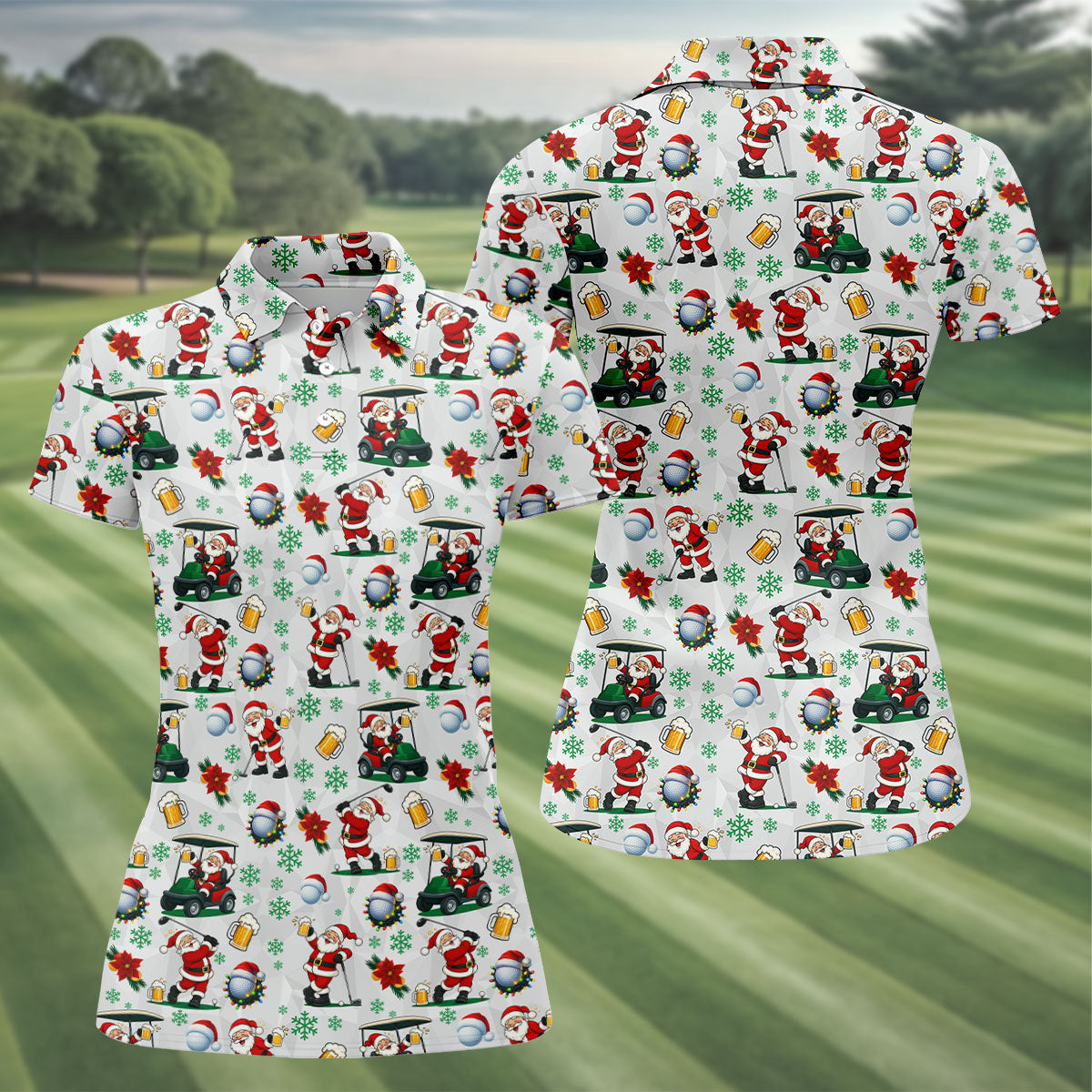 Santa Beer Christmas Golf Polo Shirt, Christmas Golf Shirt, Womens Golf Apparel
