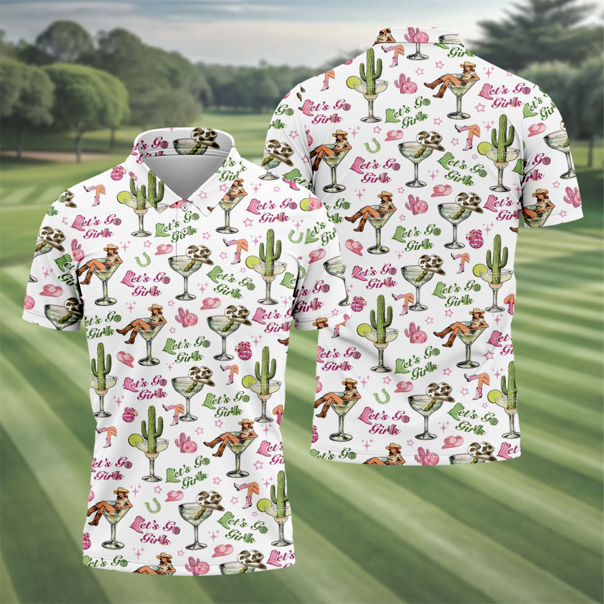 Let's Go Girls Cowgirl Margarita Hawaiian Golf Shirt, Men's Golf Shirt, Golf Polo Shirts For Men