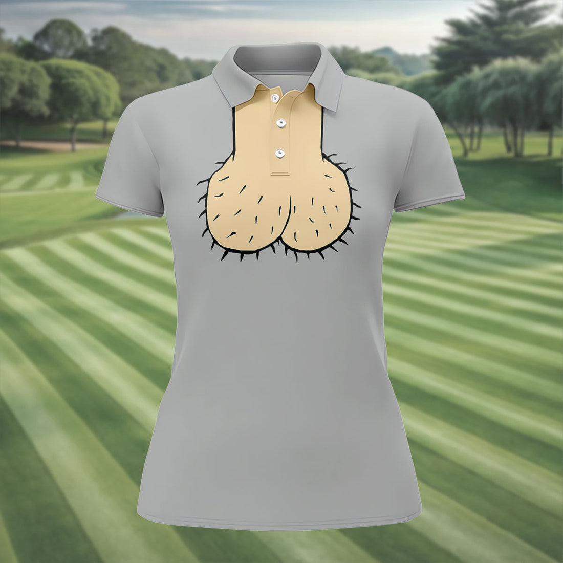 Gray Funny Dickhead Faux Chest Golf Shirt, Funny Halloween Shirt, Adult Costume Shirt