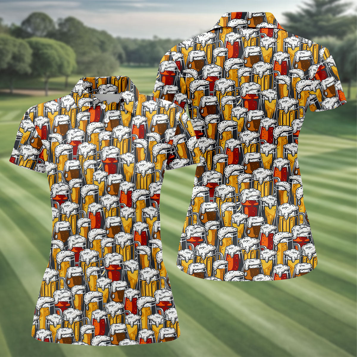 Oktoberfest Beer Glass Pattern Polo Shirt, Golf Shirts For Women, Women’s Golf Apparel