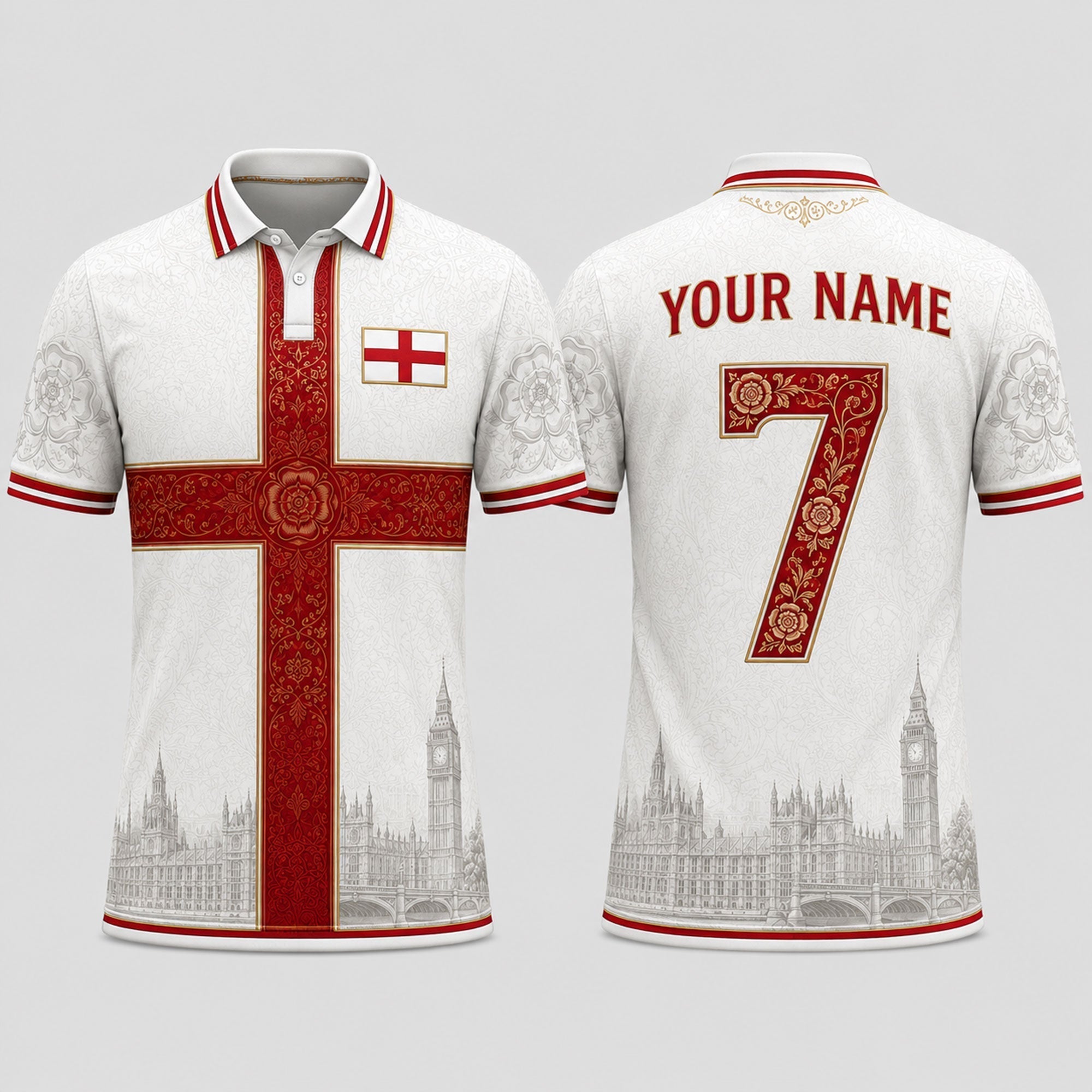 St. George's Cross Fooball Shirt, England Football Flag V-Neck For Men Football Lover, Father's Day Presents