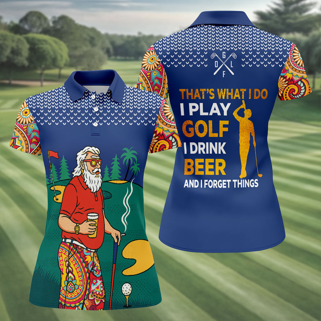 Vintage Bearded Golfer With Paisley Pants Golf Polo Shirt, Women’s Golf Polo, Golf Tops For Women