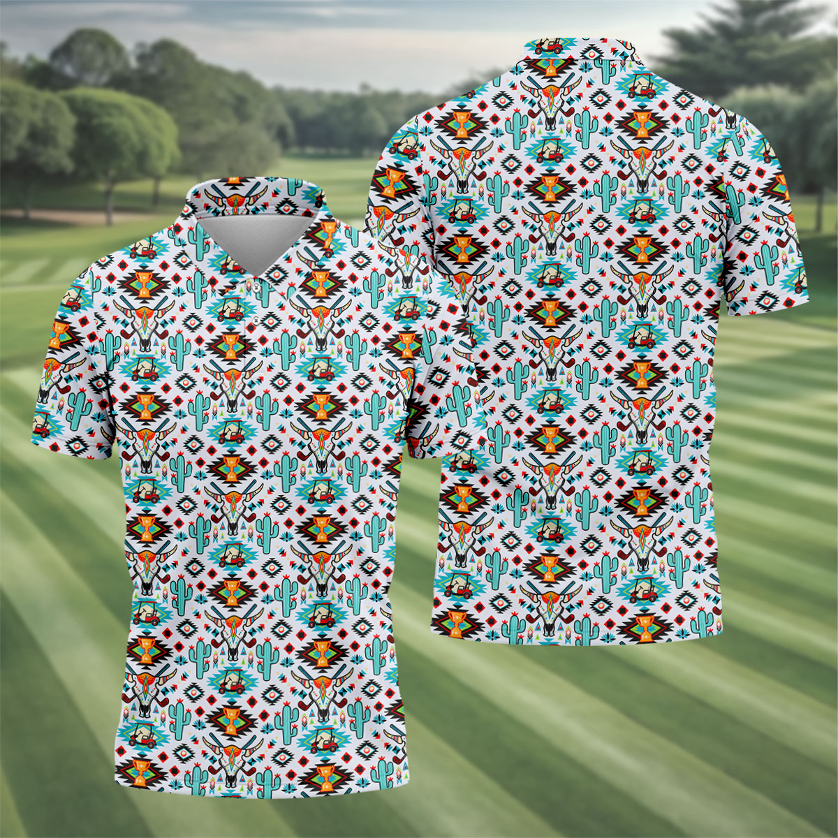 Southwestern Golf Pattern Polo Shirt, Golf Polo Shirts For Men, Mens Golf Apparel