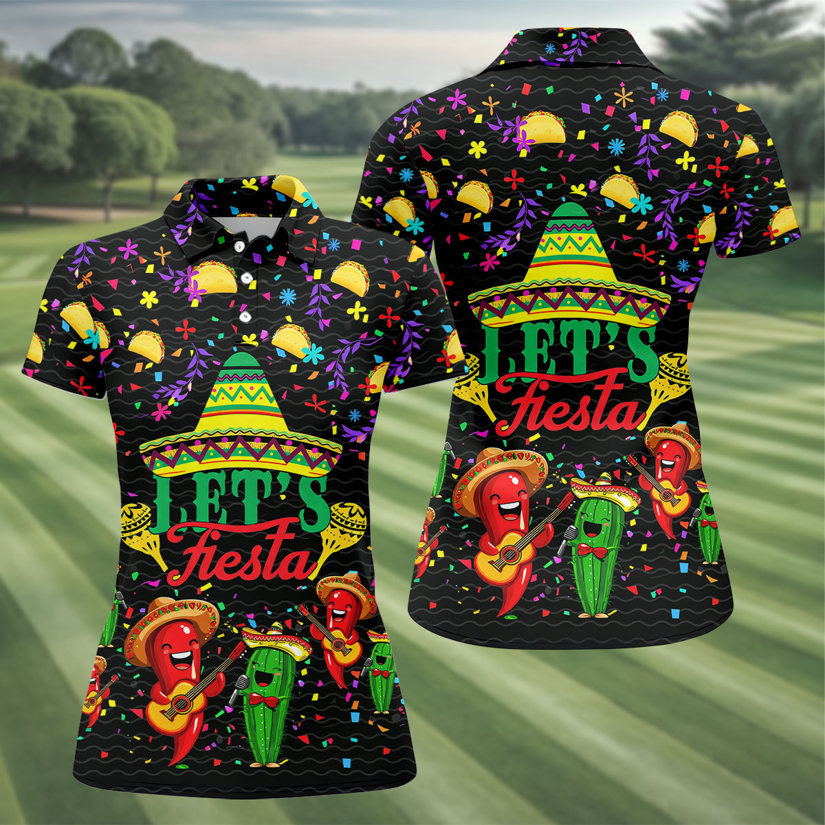 Let's Fiesta Party Ladies Golf Tops, Cinco De Mayo Celebration Golf Shirt For Women