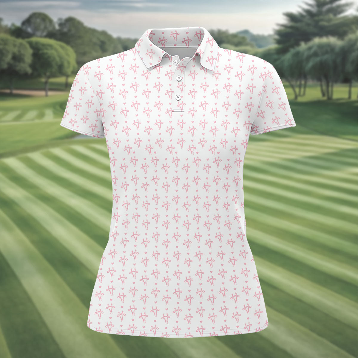 White Pink Funny Adult Pattern Polo Shirt, Ladies Golf Tops, Women's Golf Polo