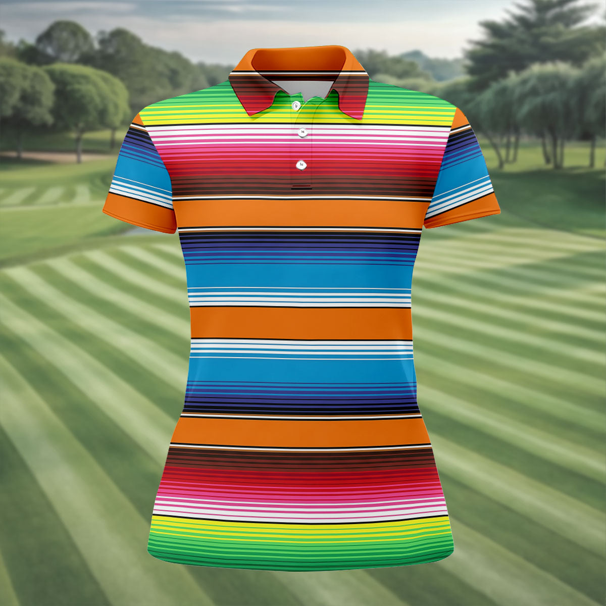 Mexican Serape Stripe Pattern Cinco De Mayo Celebration Fiesta Themed Golf Shirt For Women