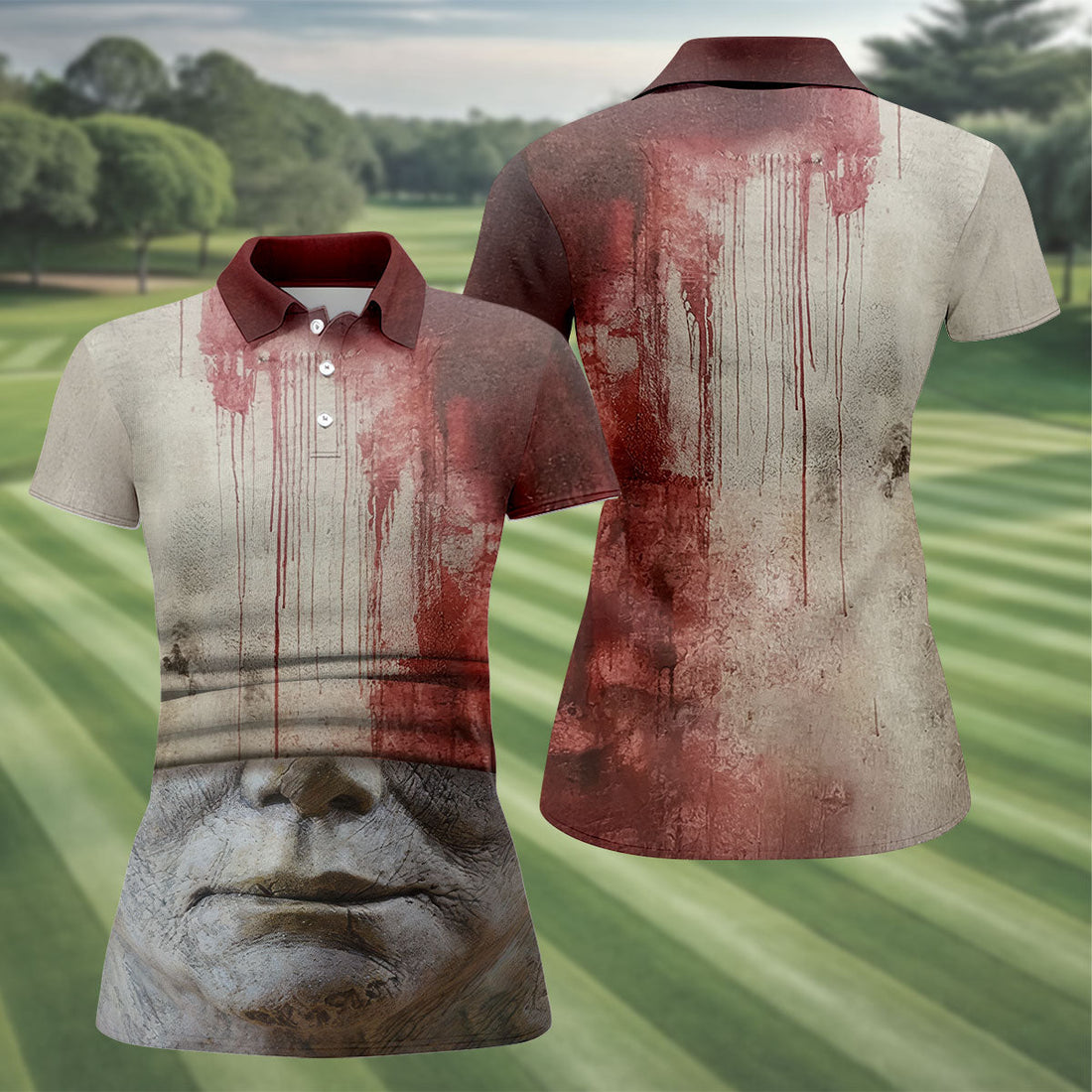 Blood Pale Mask Horror Character Halloween Polo Shirt, Women's Golf Tops, Ladies Golf Top