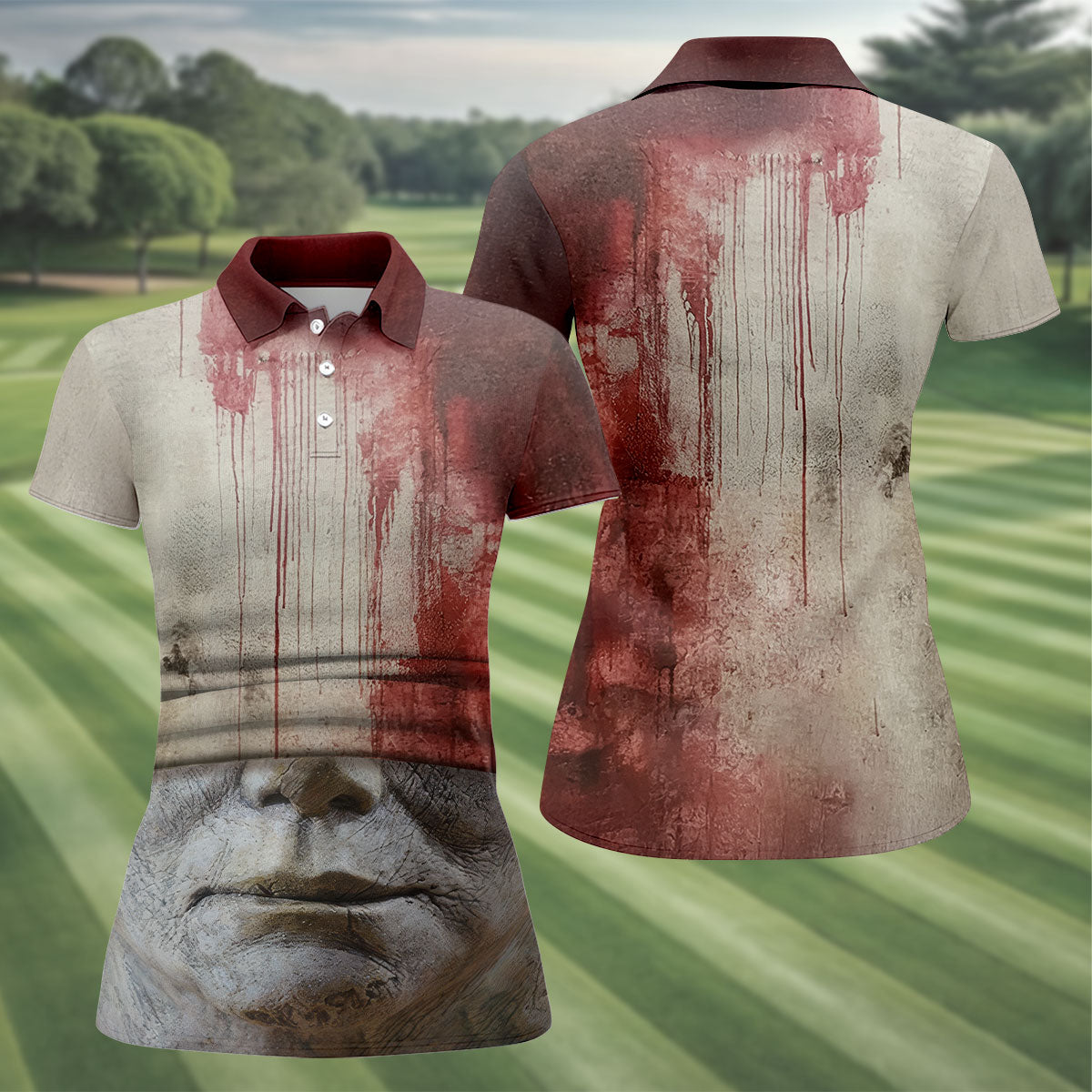 Blood Pale Mask Horror Character Halloween Polo Shirt, Women's Golf Tops, Ladies Golf Top