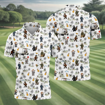 Mini Horror Character Halloween Golf Shirt, Printed Golf Shirts, Golf Polo Shirts For Men