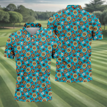 Sugar Skulls And Roses Cinco De Mayo Celebration Fiesta Themed Golf Shirts For Men