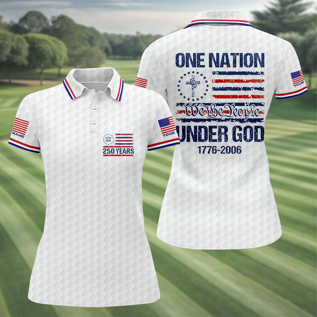 One Nation Under God We The People White Golf Shirt, 250 Years 4th Of July Golf Shirt For Women