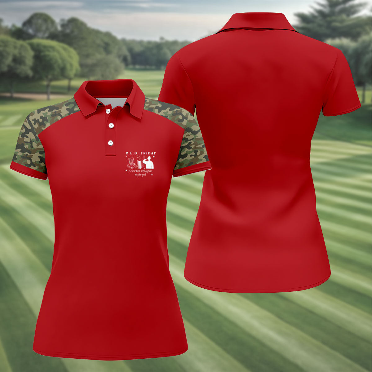 RED Friday Camo Red Patriotic 4th Of July Golf Shirt, 250th Anniversary Golf Shirt For Women