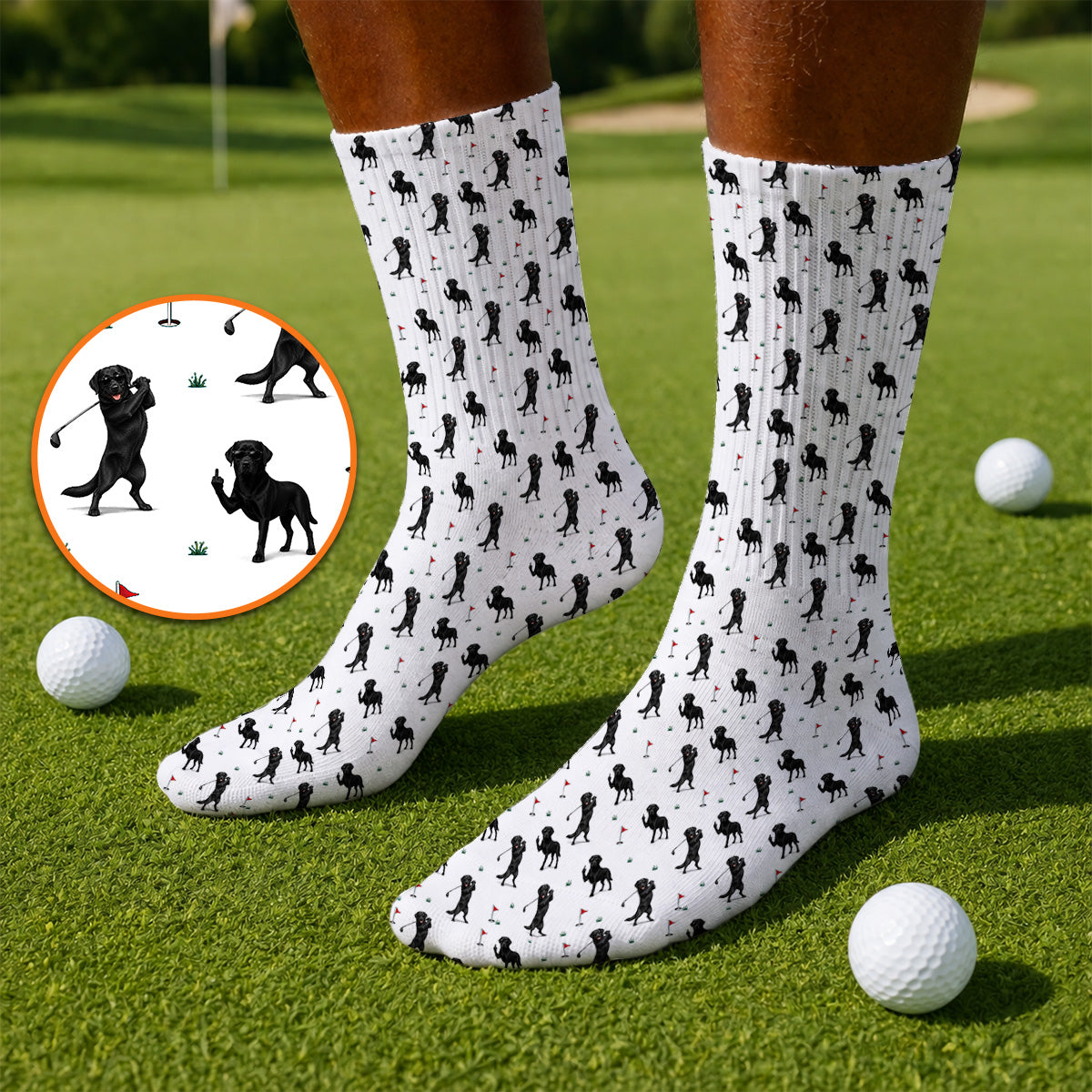 Funny Black Labrador Golf Socks, Lab Dog Pattern Golf Sock, Crazy Golf Gift For Golfer
