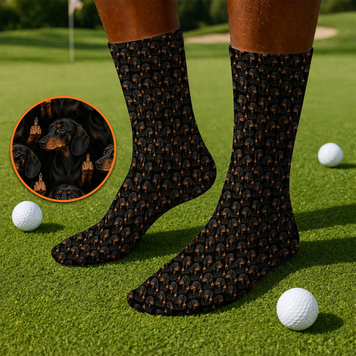 Funny Dachshund Golf Socks, Wiener Dog Pattern Golf Sock, Crazy Dog Dad Golf Apparel
