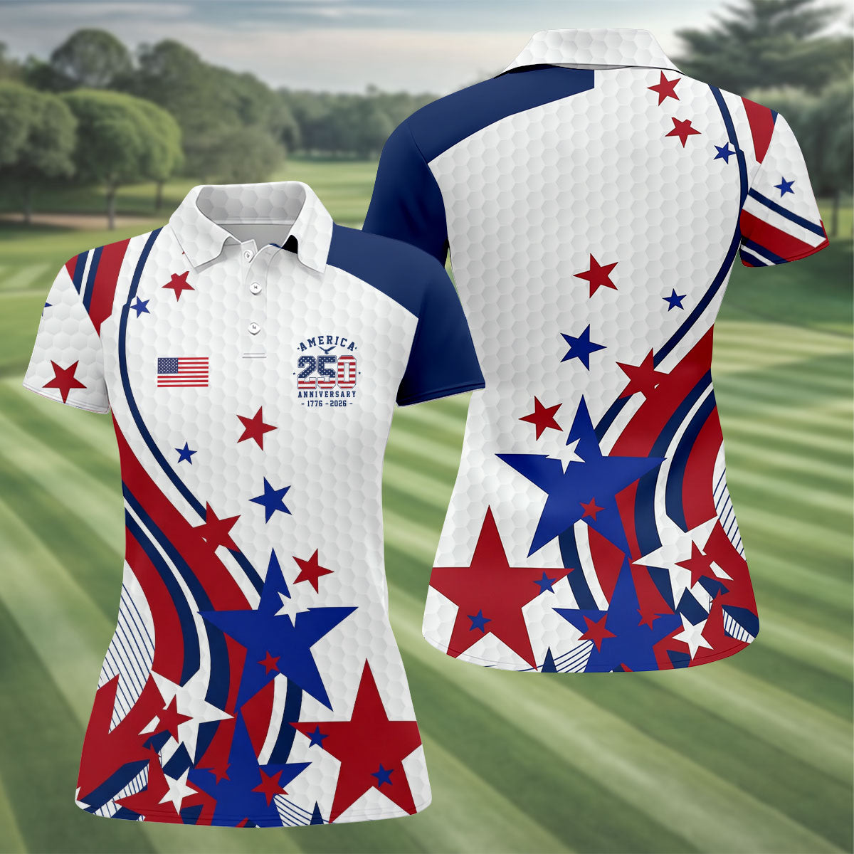 Red White Blue Stars And Stripes Patriotic 4th Of July Golf Shirt, 250 Years Golf Shirt For Women