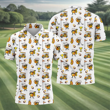 Funny Beer Mug Golfer Pattern Golf Polo Shirt, Mens Golf Polo, Golf Apparel For Men