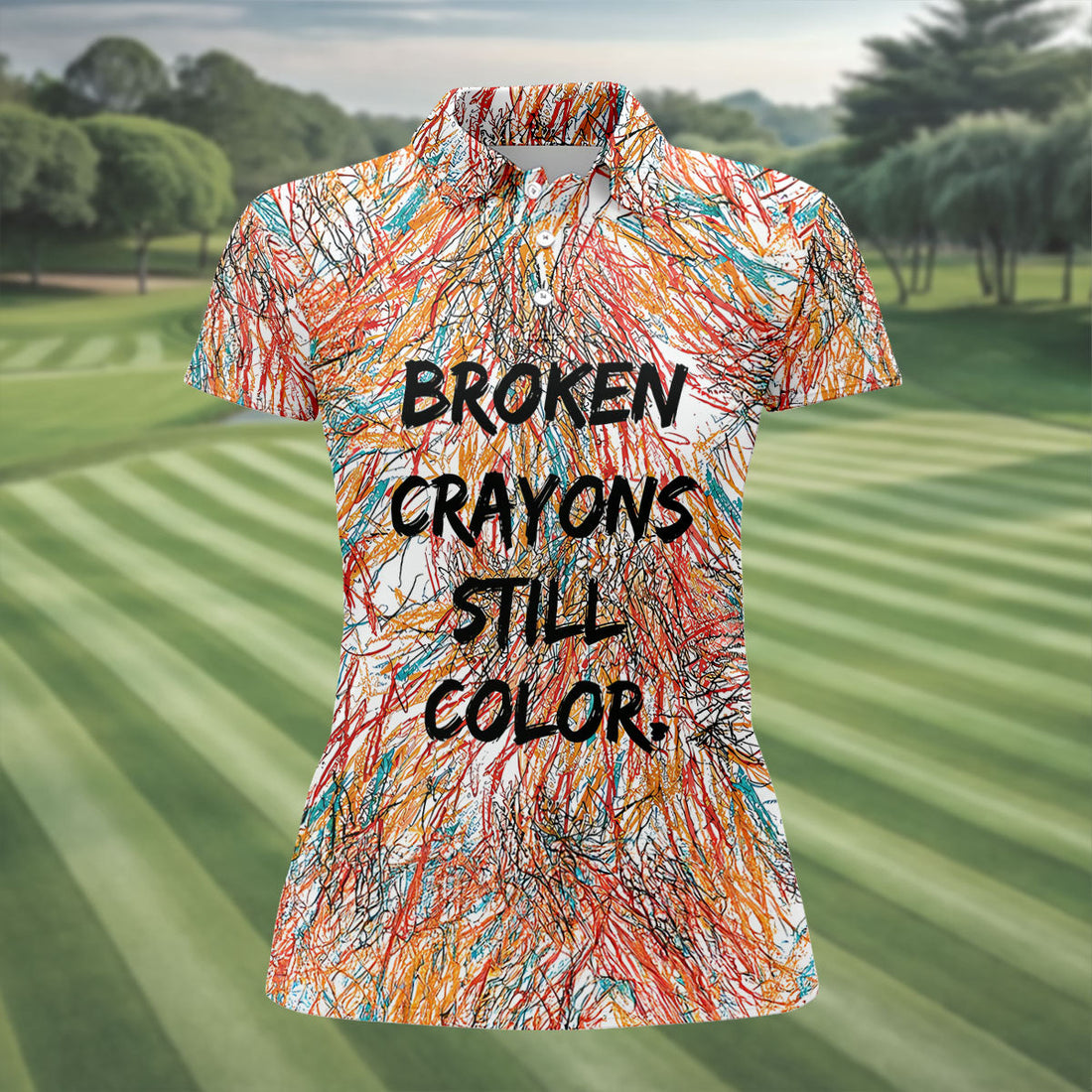 Broken Crayons Still Color Abstract Golf Polo Shirt, Ladies Golf Shirt, Womens Golf Tops