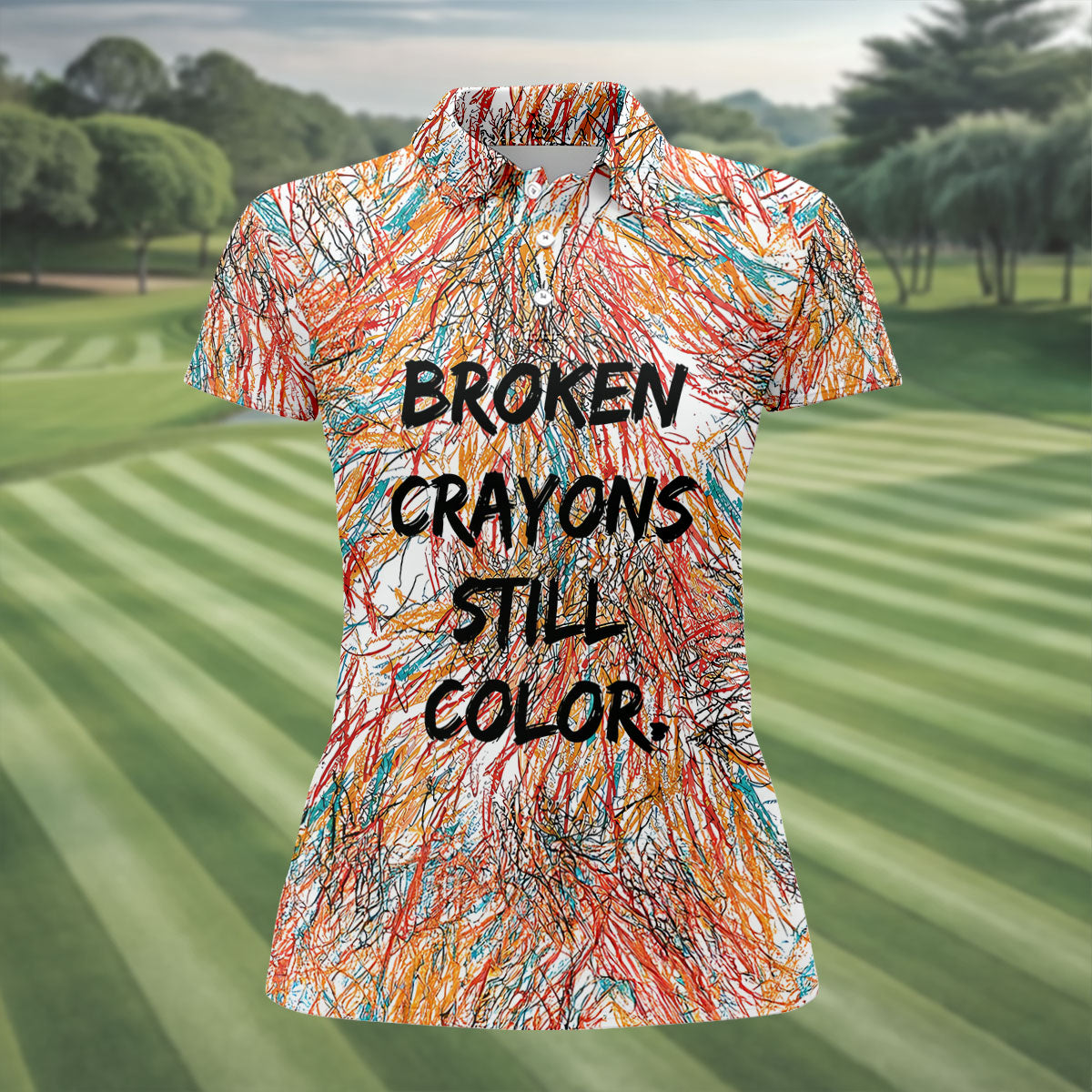 Broken Crayons Still Color Abstract Golf Polo Shirt, Ladies Golf Shirt, Womens Golf Tops