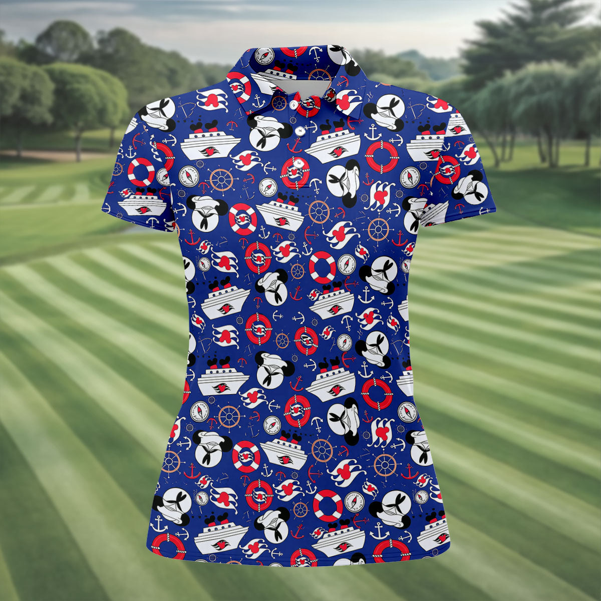 Nautical Cruise Pattern Golf Polo Shirt, Women's Golf Apparel, Printed Golf Shirt