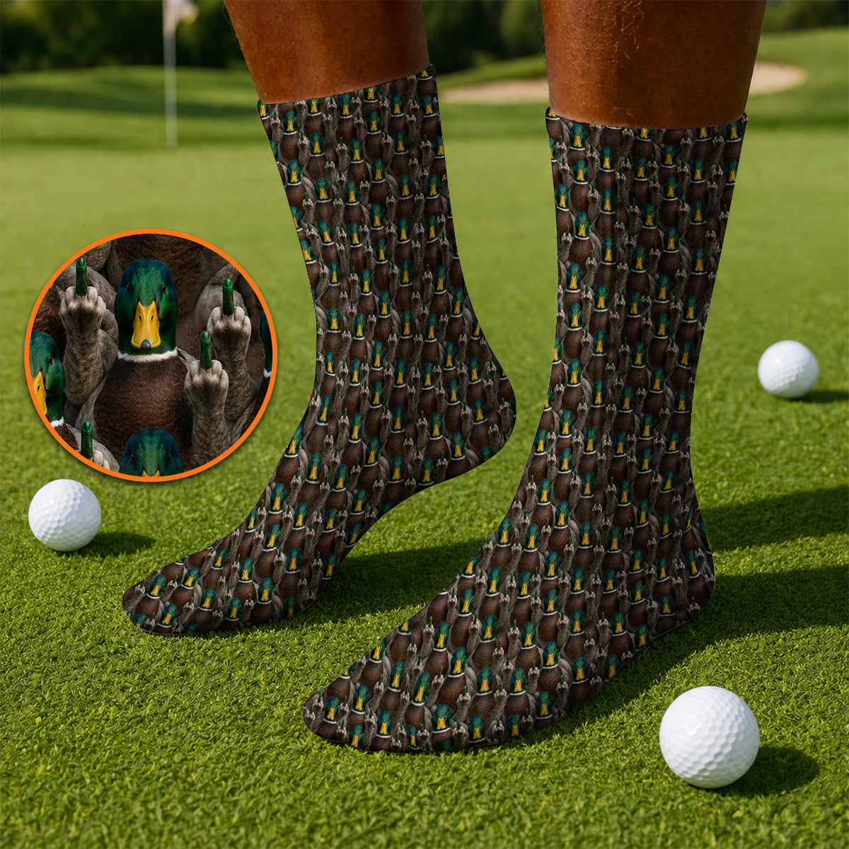 Funny Mallard Duck Pattern Socks, Rebel Duck Hunting Golf Sock, Golf Gift For Golfer