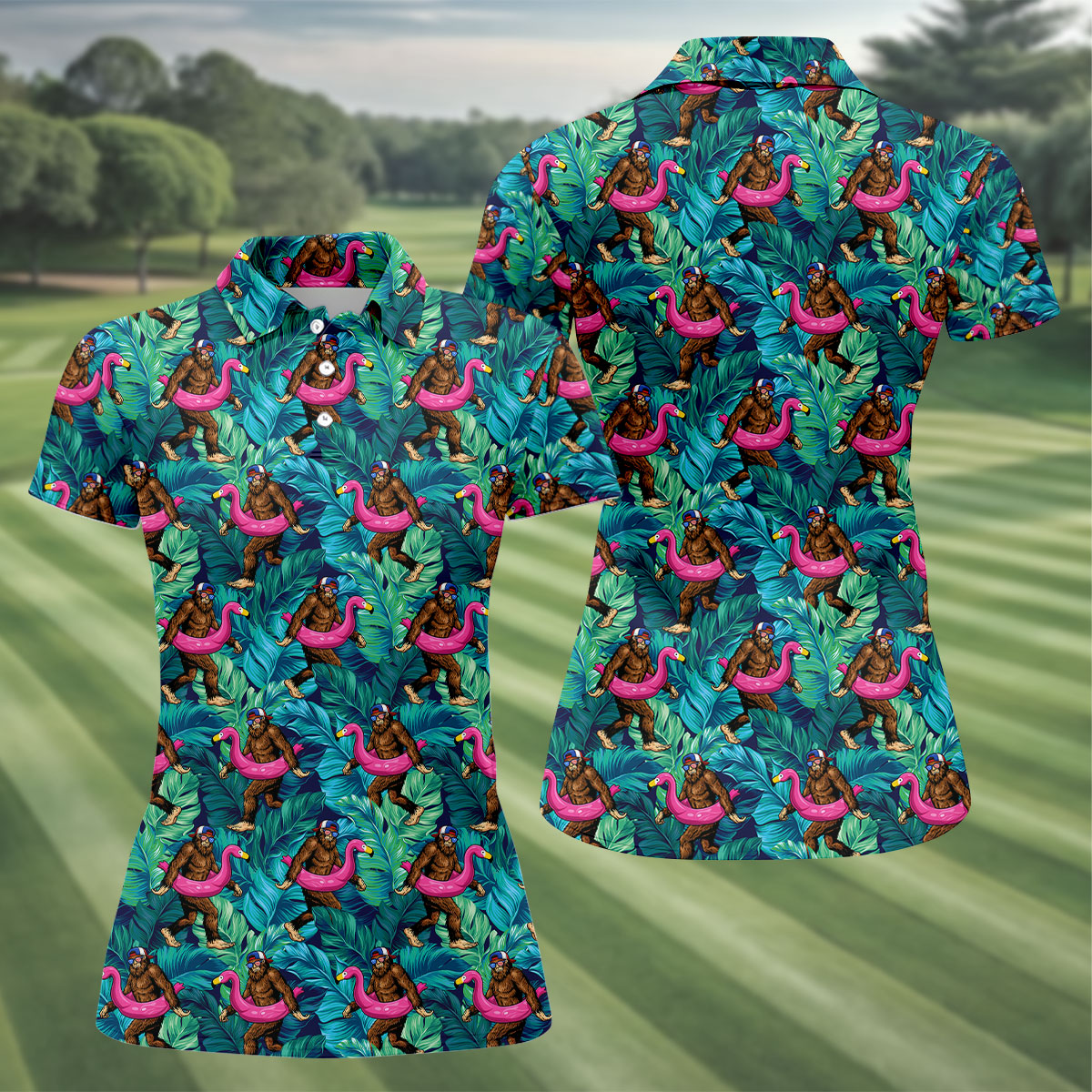 Tropical Flamingo Bigfoot Golf Shirt, 250 Years 4th Of July Patriotic Golf Shirt For Women