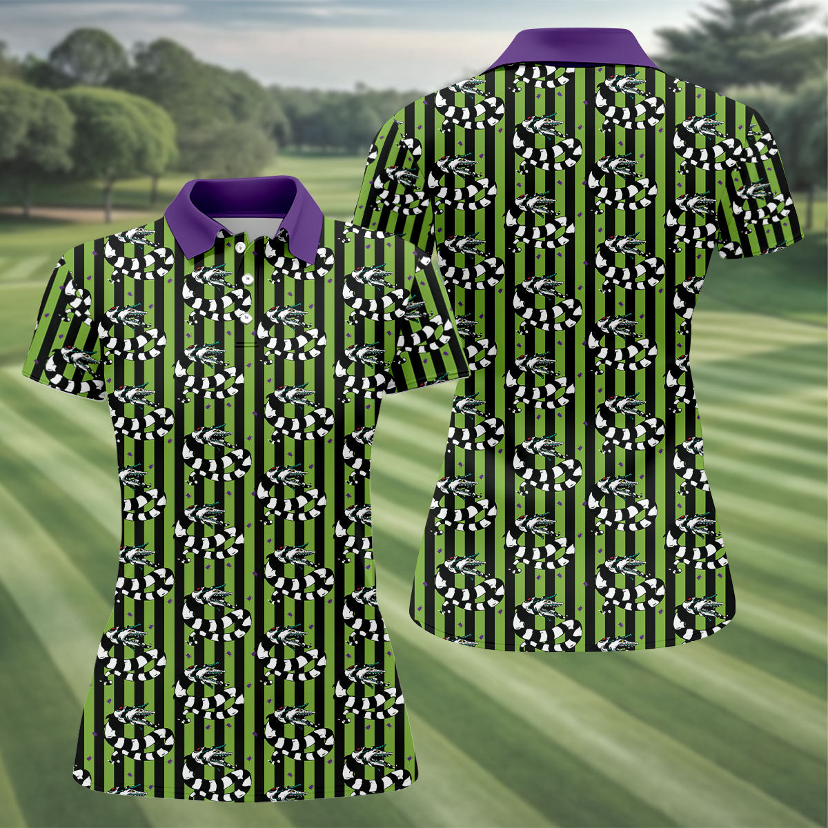Beetle Stripe Snake Halloween Golf Polo Shirt for Women, Women's Golf Apparel, Ladies Golf Tops
