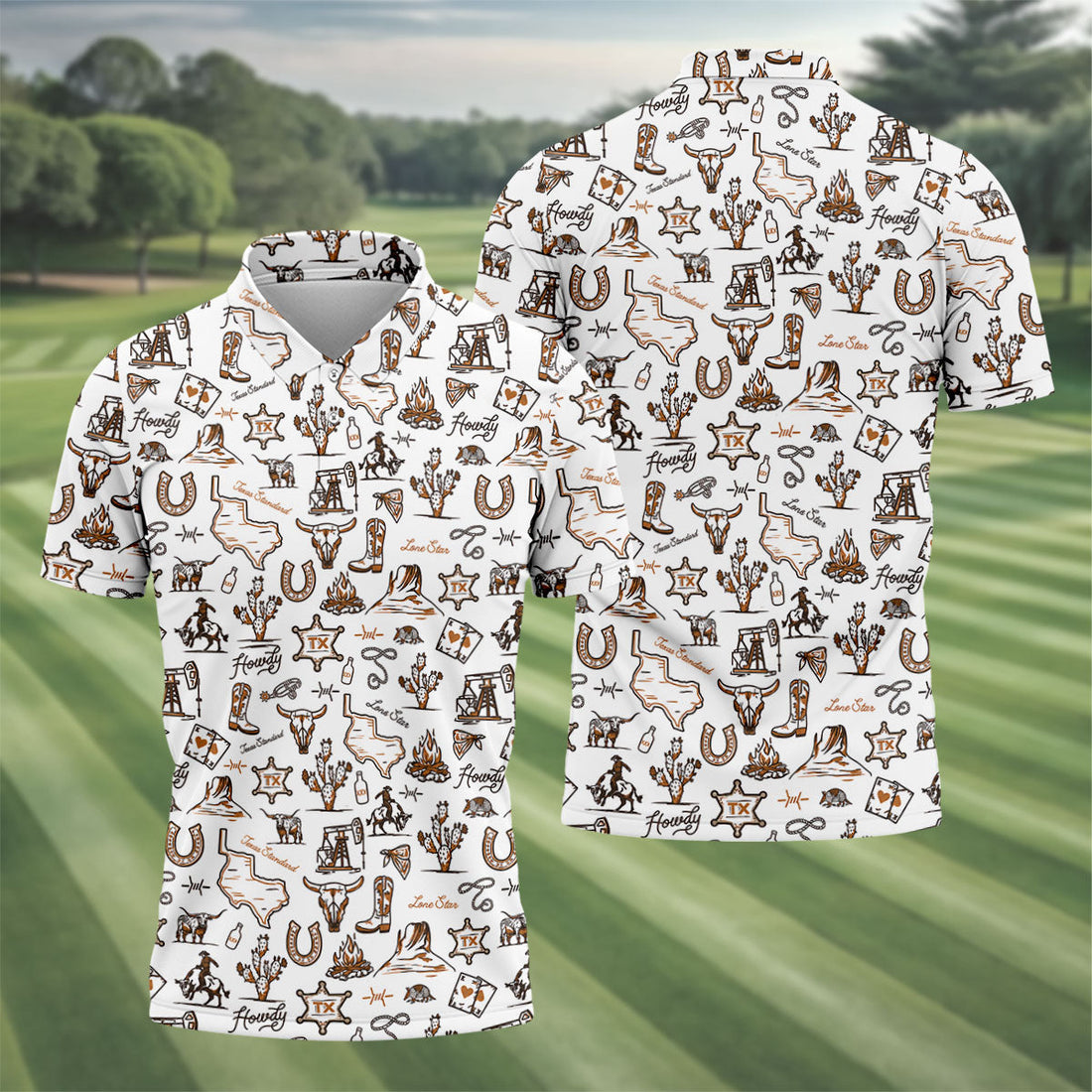 Texas Howdy Western Pattern Golf Polo Shirt, Mens Golf Shirts, Hawaiian Golf Shirt