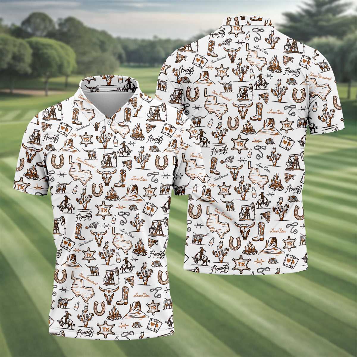 Texas Howdy Western Pattern Golf Polo Shirt, Mens Golf Shirts, Hawaiian Golf Shirt