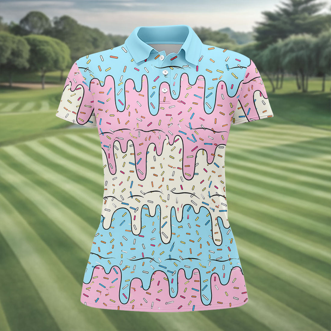 Ice Cream Drip Hawaiian Golf Shirt, Summer Sweets Women's Golf Tops, Ladies Golf Shirts
