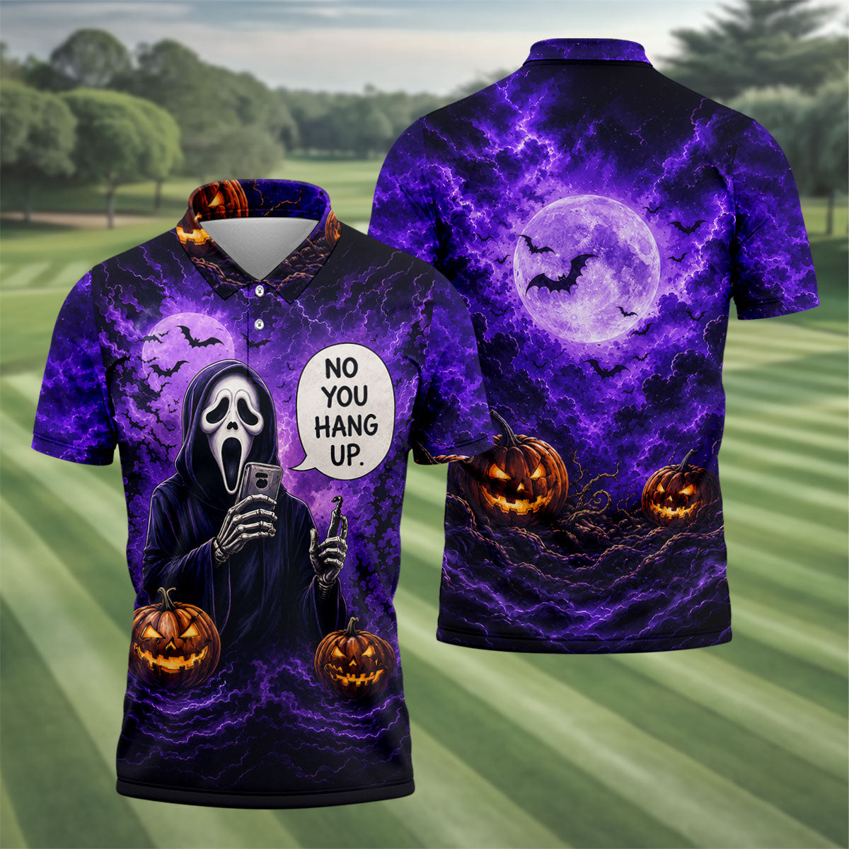 No You Hang Up Halloween Horror Character Shirt, Printed Golf Shirts, Hawaiian Golf Shirt