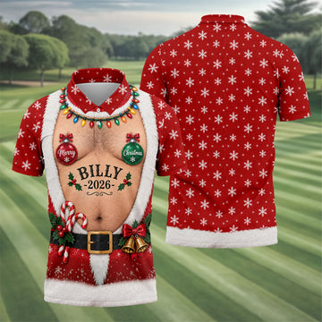 Funny Merry Christmas Custom Name Polo Shirt, Hawaiian Golf Shirt, Mens Golf Apparel