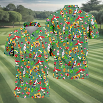 Tropical Tiki Parrot Island Hawaiian Golf Polo Shirt, Golf Shirts For Men, Printed Golf Shirts