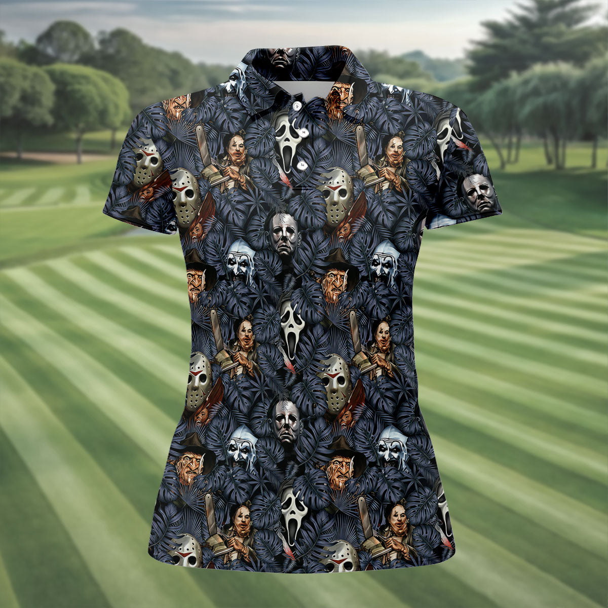 Tropical Horror Character Halloween Golf Shirt, Women's Golf Apparel, Golf Polo For Women