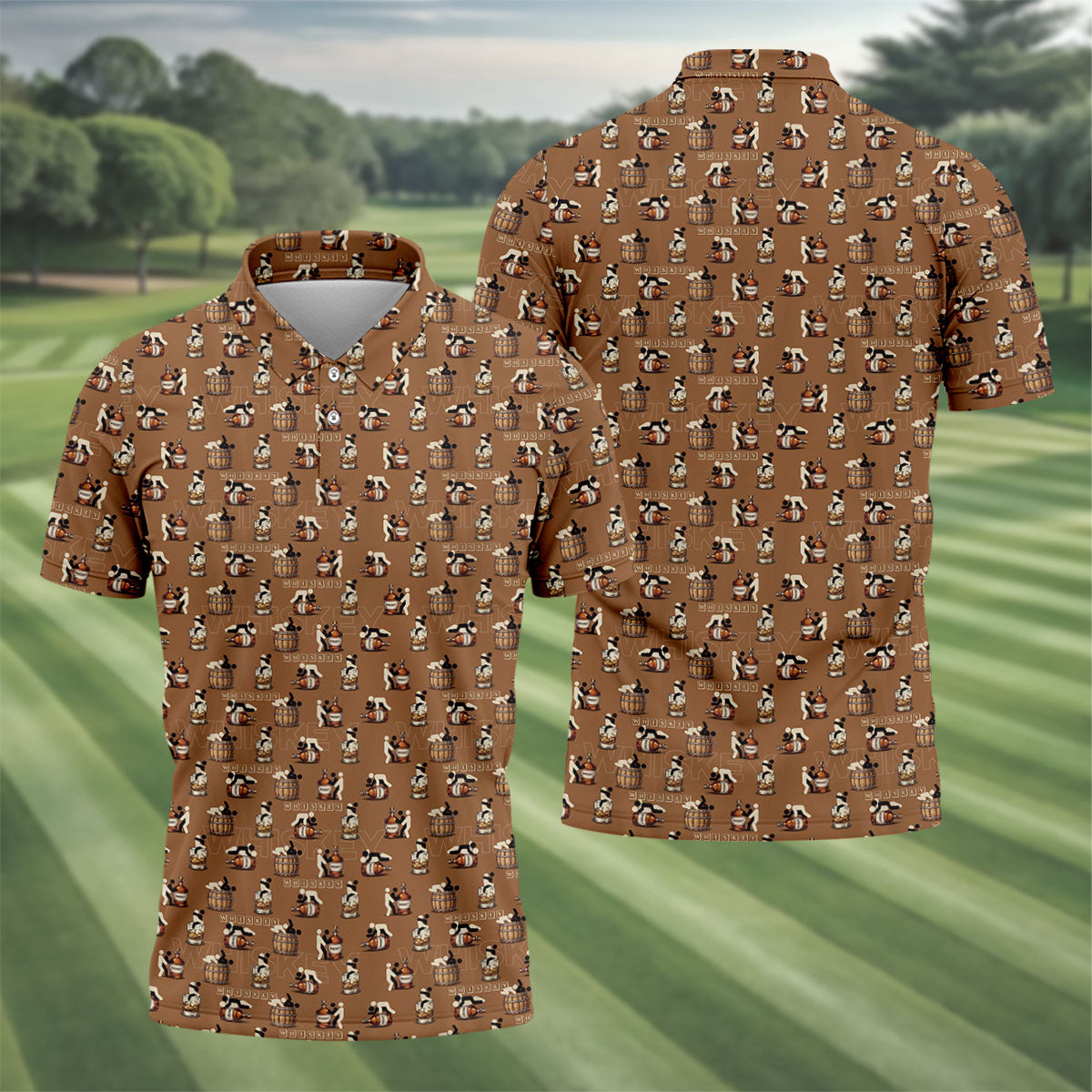 Brown Funny Whiskey Pattern Golf Polo Shirt, Mens Polo Shirts, Golf Shirts For Men